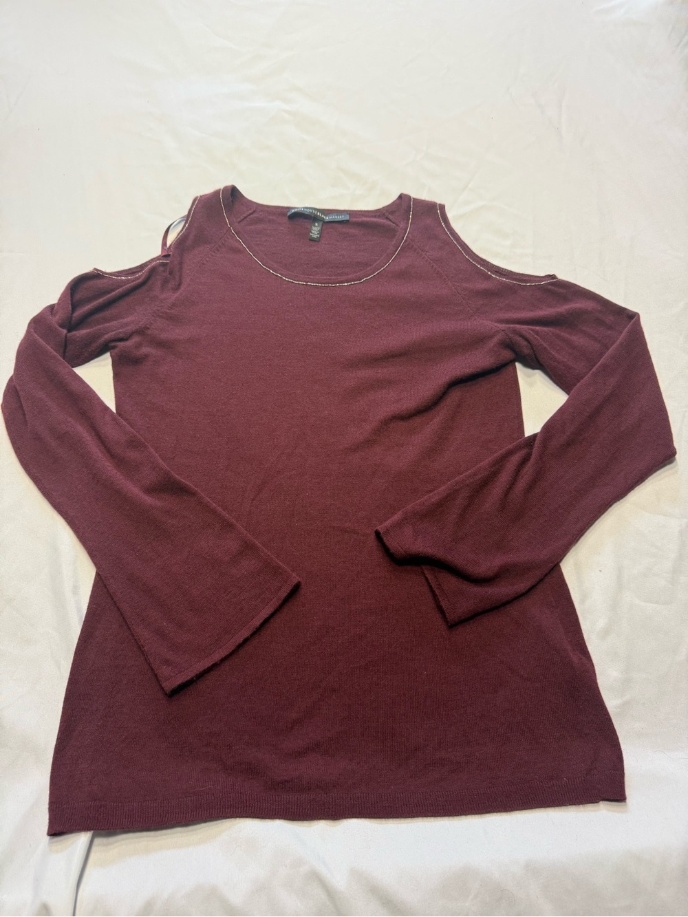 White House Black Market Burgundy Cold-Shoulder Long Sleeve Top
